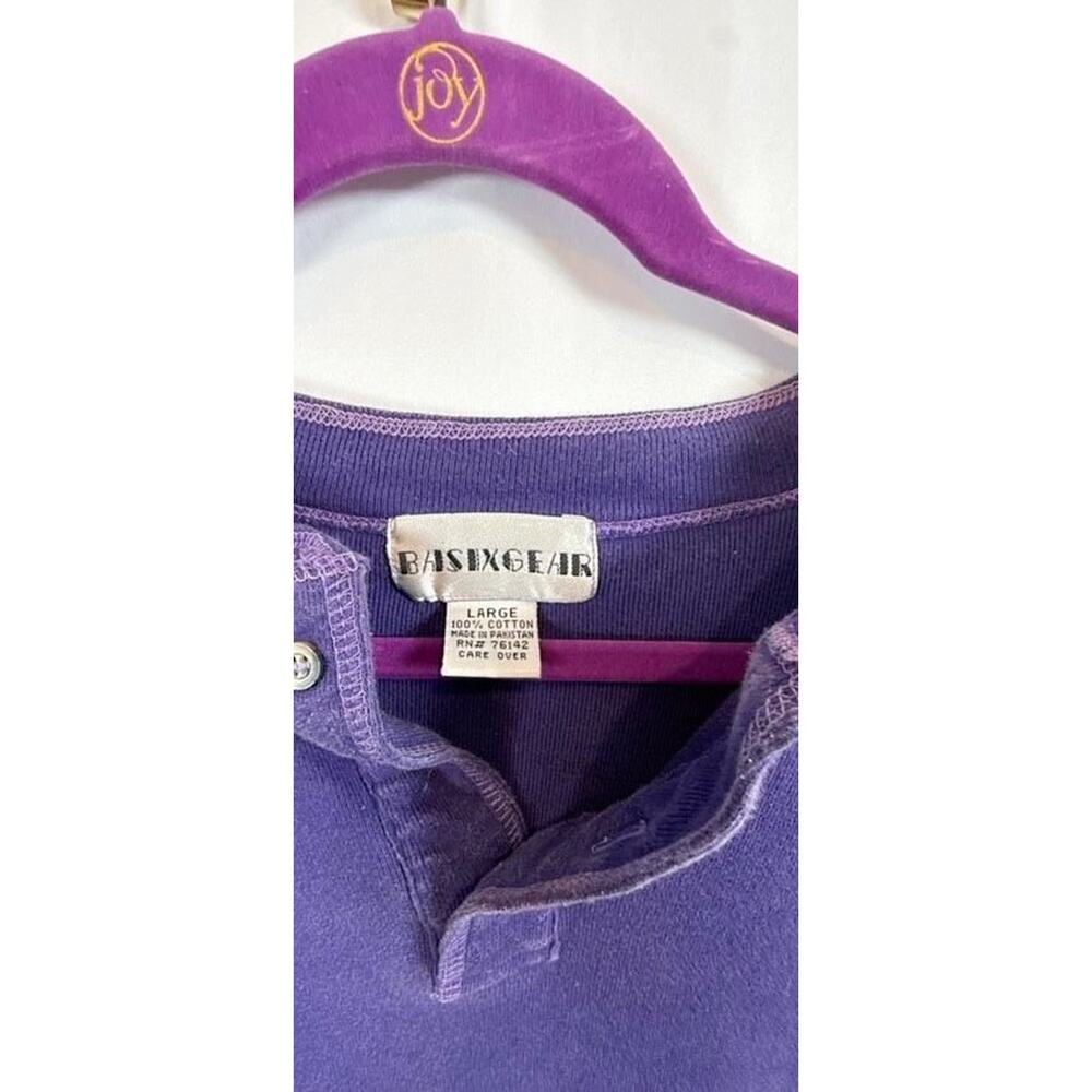 BASIXGEAR Mens Large Henley Shirt Purple Short Sleeve Contrast Stitch Casual - Picture 3 of 3